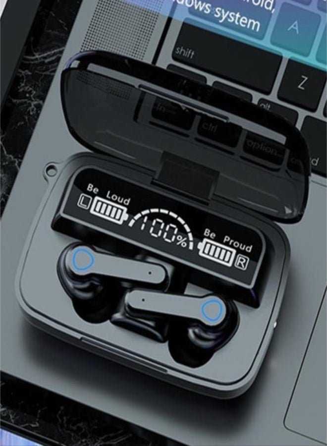 M19 Bluetooth Earbud, Wireless Headphones,Noise Cancelling,Bass Stress,Sports Gaming Headset with Mic LED Power Display Intelligente Touch Control Black - Image 3